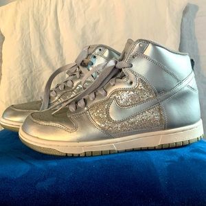Nike | Shoes | Nike Womens Dunk High Metallic Silver Sparkle High Tops |  Poshmark